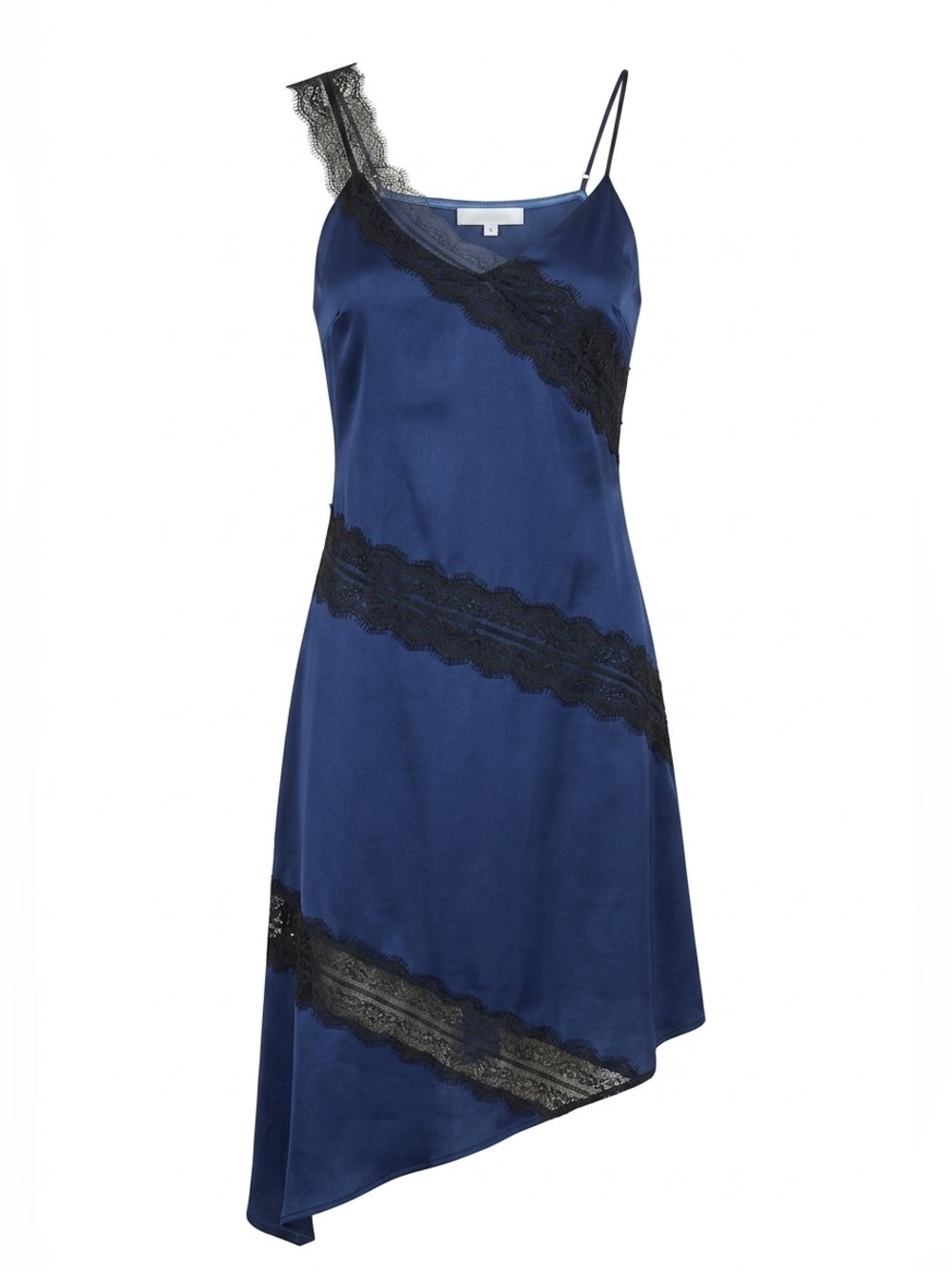 House of Harlow 1960 Asymmetric Satin Slip Dress with Lace Inserts